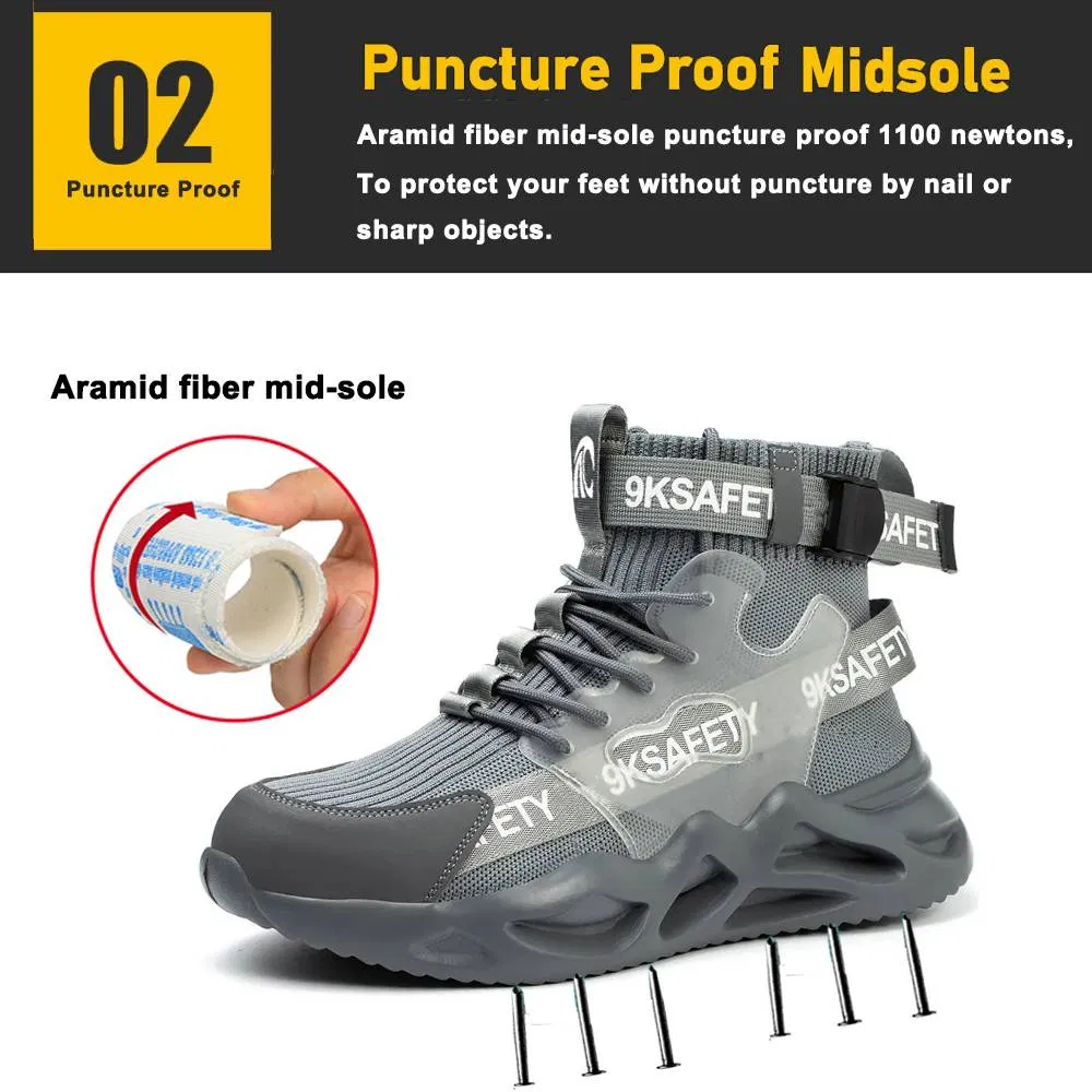Grey Steel Toe Lightweight Fashionable Safety Shoes Sneakers for Men