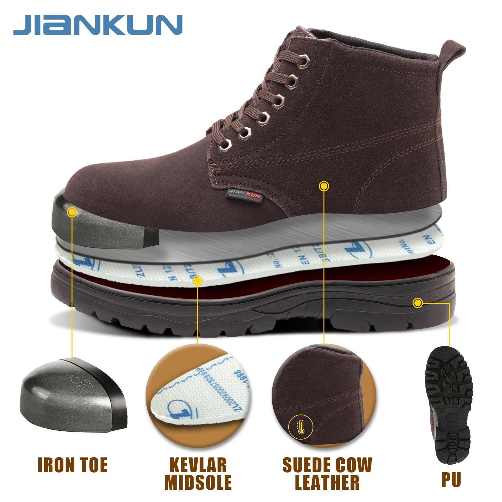 JIANKUN Unisex Steel Toe Labor Shoes 300℃ High Temperature Resistance Non-Slip Work Shoes Anti-Piercing Safety Work Boots