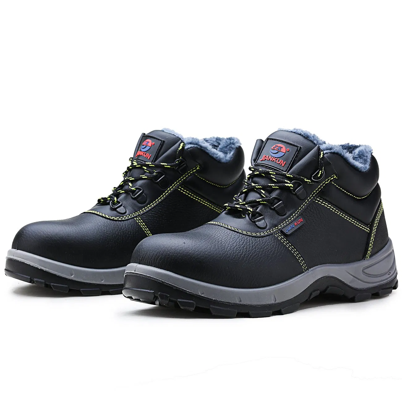 Black Embossed Cow Leather Safety Work Boots for Men