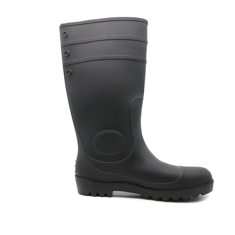 Black CE Verified Anti Slip Oil Acid Alkali Resistant Prevent Puncture Construction Site PVC Safety Rain Boots with Steel Toe