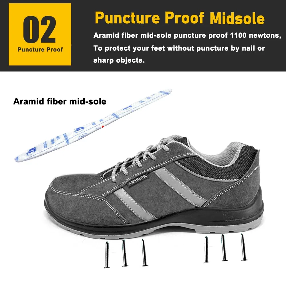 Grey Suede Leather Anti-Slip Puncture-Proof Composite Toe Work Safety Shoes for Men