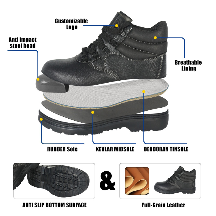 Safety Shoes Anti Smash Anti Puncture Microfibre Leather Rubber Sole Industrial Construction Work Shoes with Steel Plate