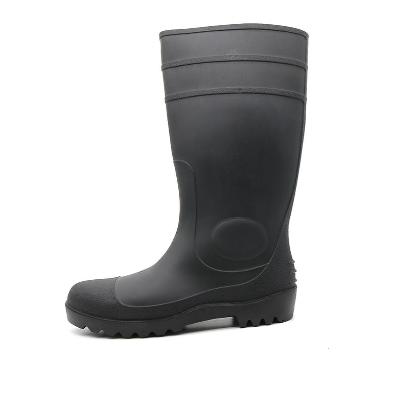 Black CE Verified Anti Slip Oil Acid Alkali Resistant Prevent Puncture Construction Site PVC Safety Rain Boots with Steel Toe