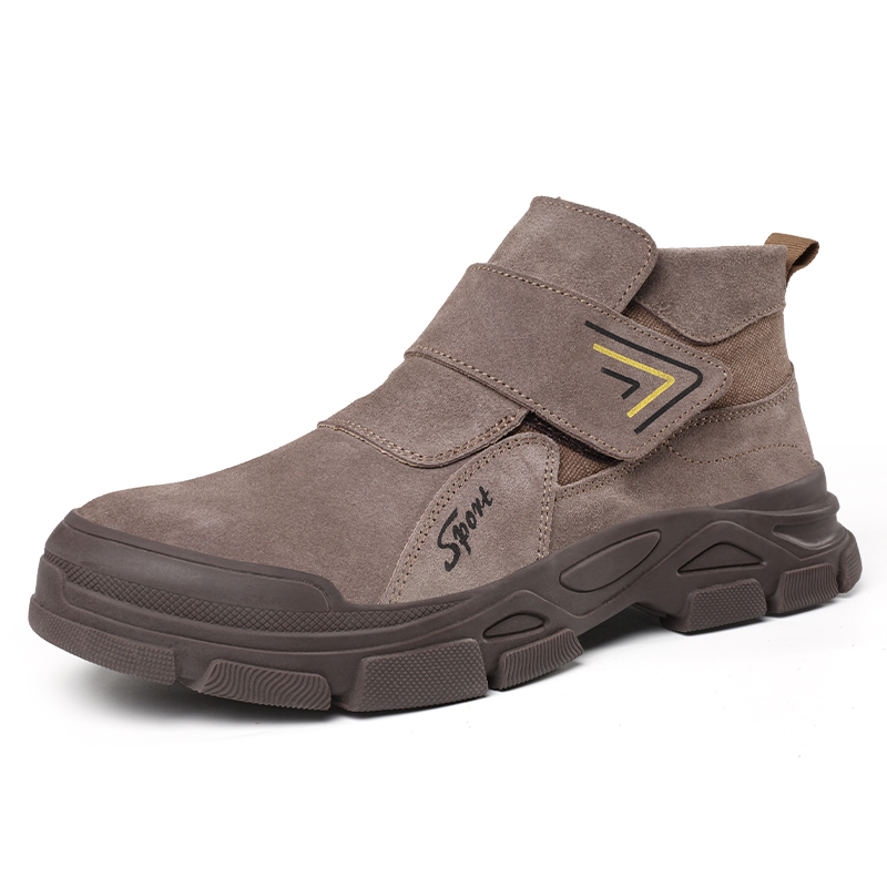 Work Boots Brown Leather Upper With Shock Resistant Cushioned Waterproof Rubber Outsole For Safety Shoes