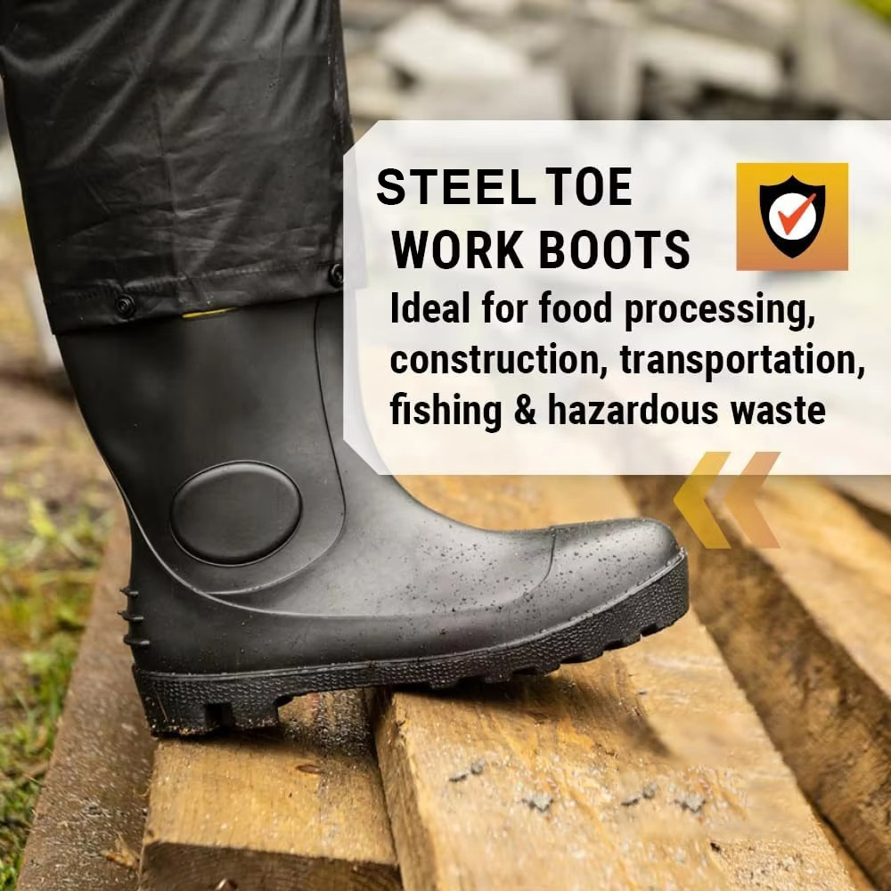 Heavy-Duty Steel Toe PVC Safety Shoes Waterproof Breathable Mesh Lining Unisex Work Boots for Factory Industrial Workshop Use
