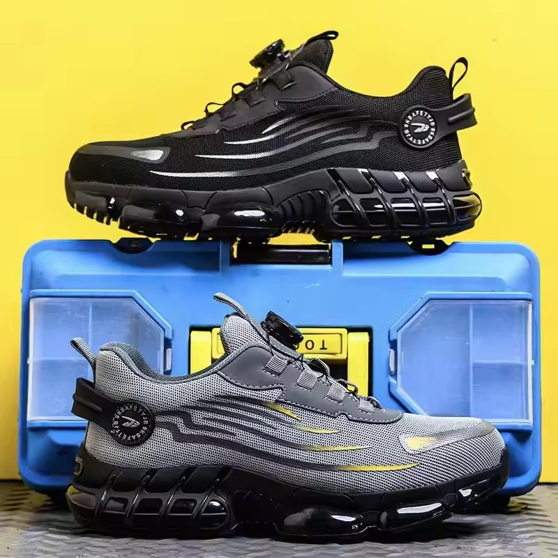 Wholesale Spin Turn Steel Toe Sport Work Shoes, Breathable Rotate Button Safety Shoes for Men, Light Weight OEM ODM Safety Shoes