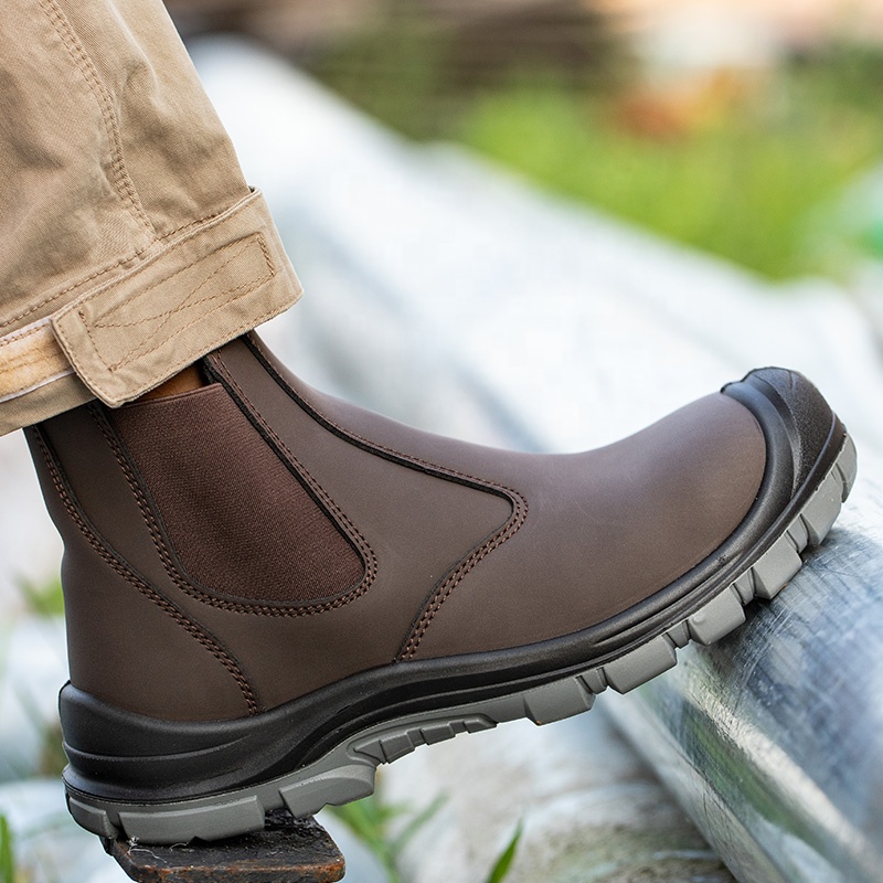 Chelsea No Lace Industrial Waterproof Leather Boots Breathable Black Men Steel Toe Price Fashion Safety Shoes