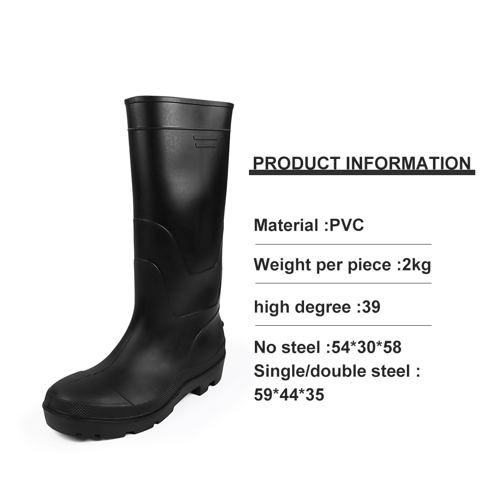 High Quality Steel Toe Black PVC Rain Boots Waterproof Anti-Slip Chemical Resistant Winter Work Shoes for Agriculture