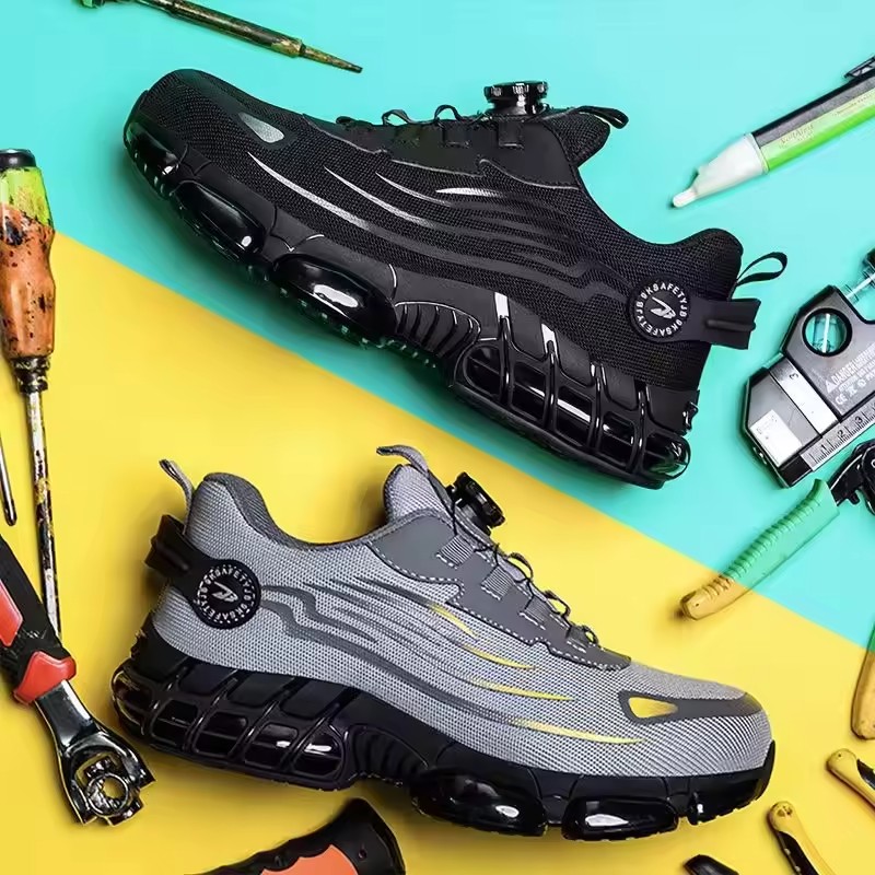 Wholesale Spin Turn Steel Toe Sport Work Shoes, Breathable Rotate Button Safety Shoes for Men, Light Weight OEM ODM Safety Shoes