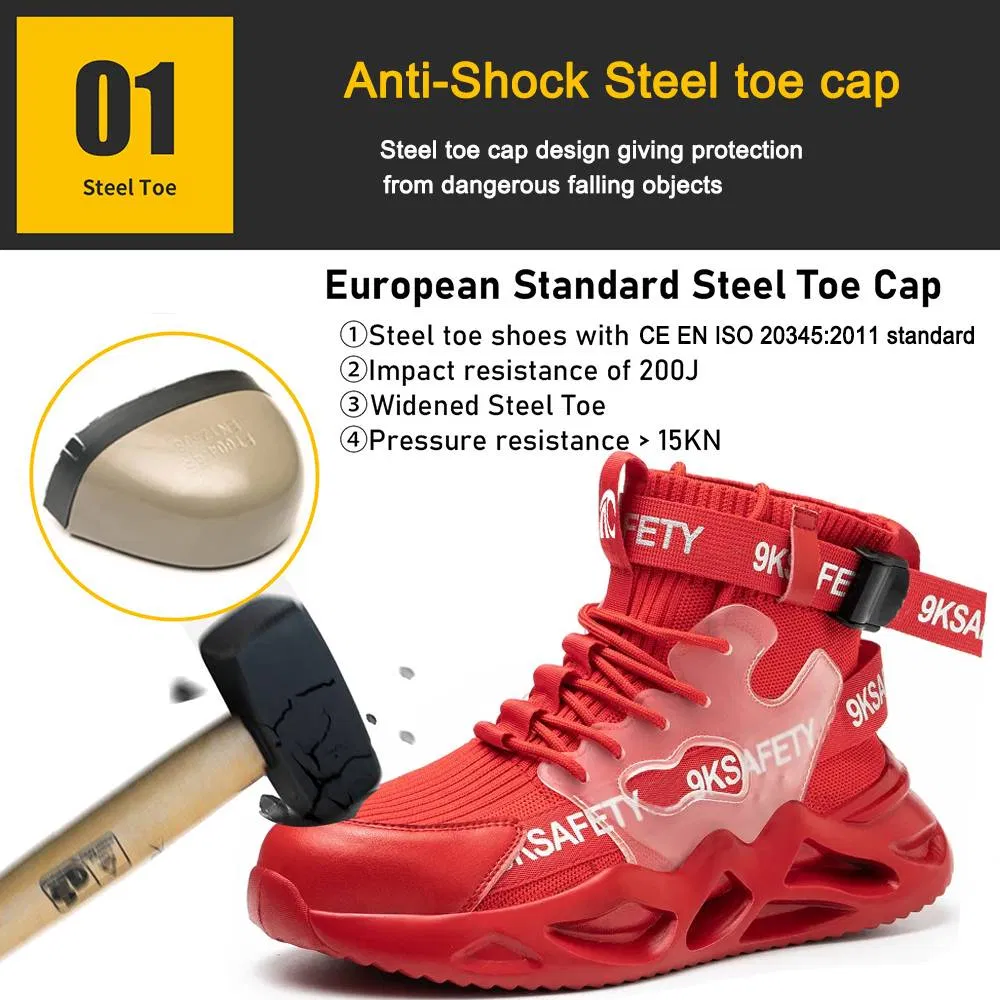 Red EVA Sole Lightweight Steel Toe Safety Shoes Sneakers for Women