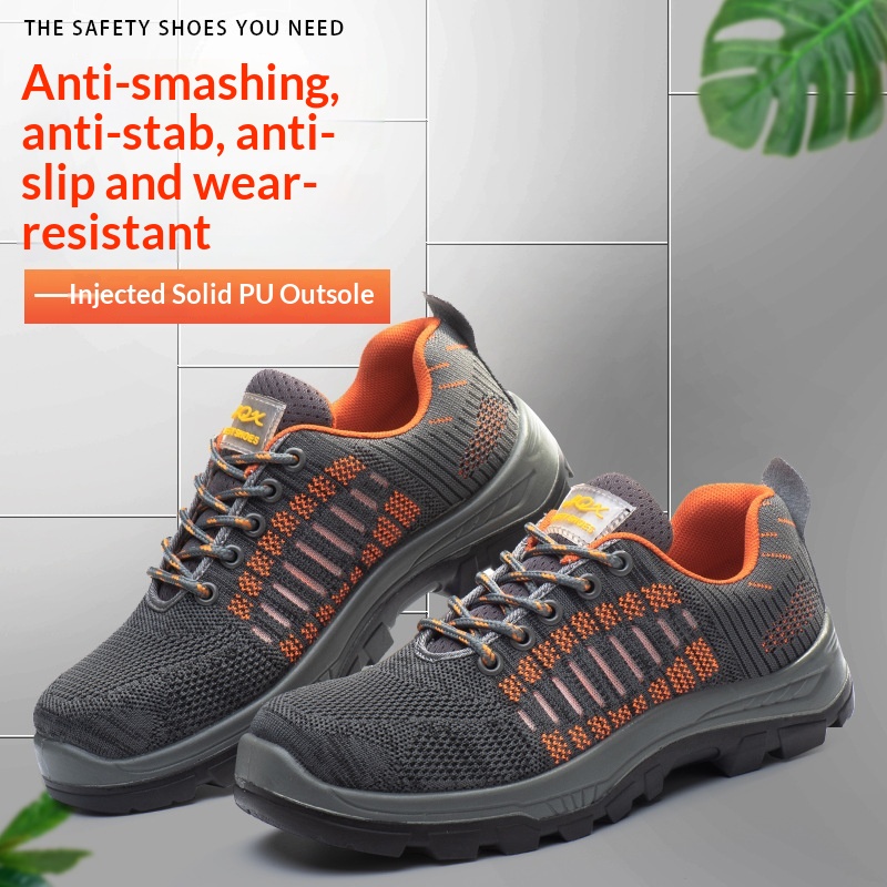 Cross-border Summer Fly-knit Breathable Work Safety Shoes for Architectural Industry Men Anti-smash Puncture-proof Steel Toe Cap