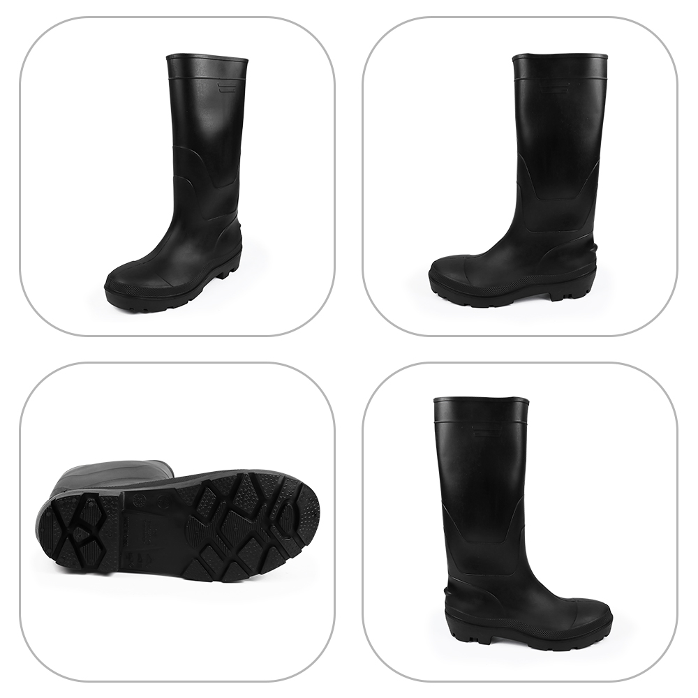 High Quality Steel Toe Black PVC Rain Boots Waterproof Anti-Slip Chemical Resistant Winter Work Shoes for Agriculture