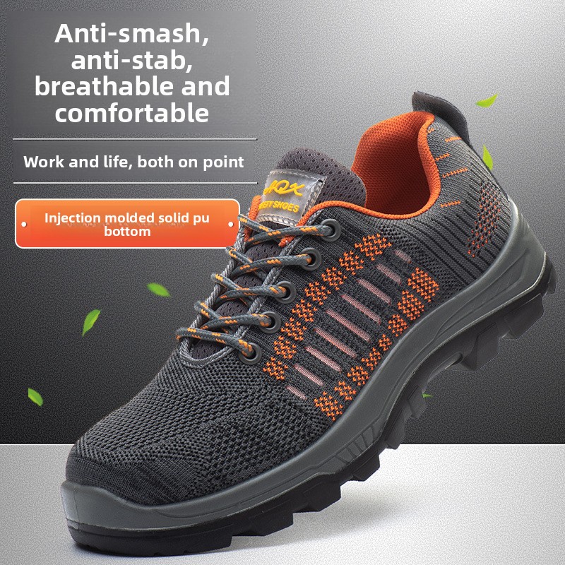 Cross-border Summer Fly-knit Breathable Work Safety Shoes for Architectural Industry Men Anti-smash Puncture-proof Steel Toe Cap