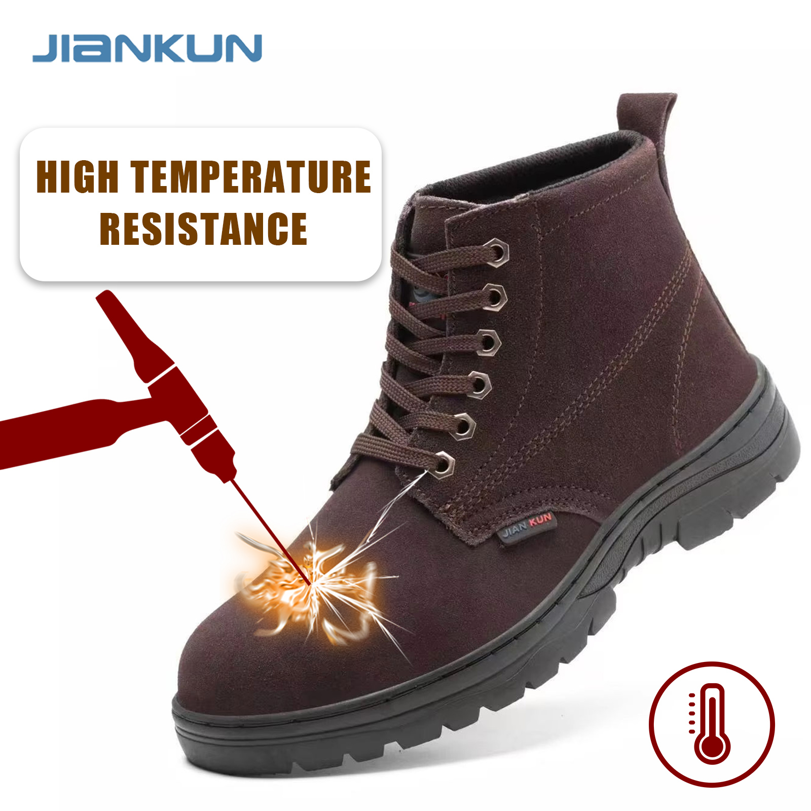 JIANKUN Unisex Steel Toe Labor Shoes 300℃ High Temperature Resistance Non-Slip Work Shoes Anti-Piercing Safety Work Boots