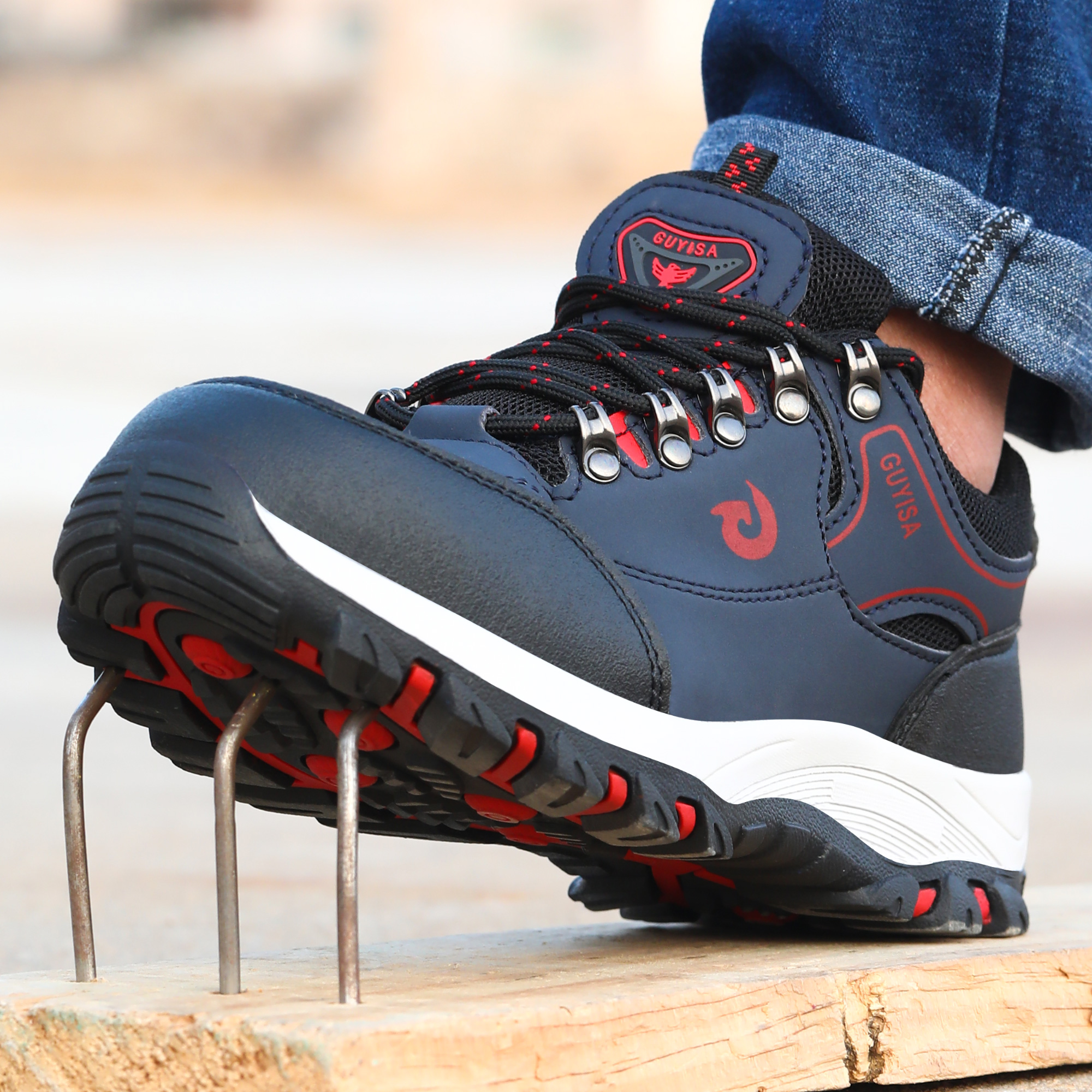 GUYISA All-Season Anti-Puncture Safety Boots Heavy Duty Rubber Work Shoes Metatarsal Guard for Outdoor Foot Protection