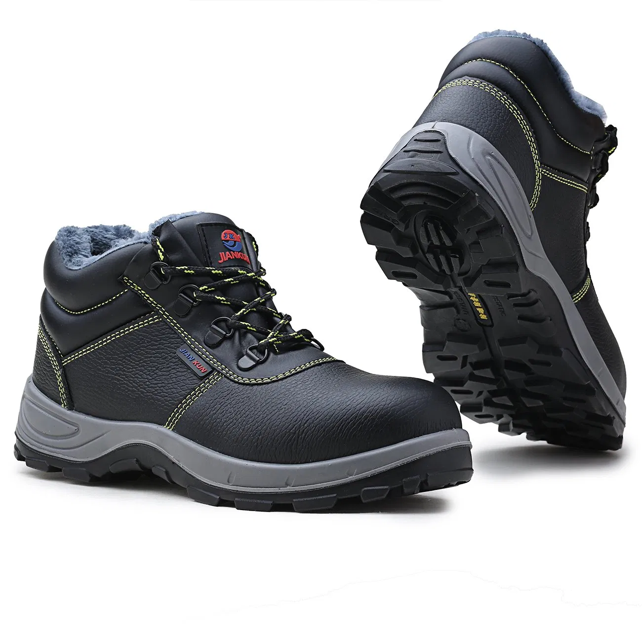 Black Embossed Cow Leather Safety Work Boots for Men