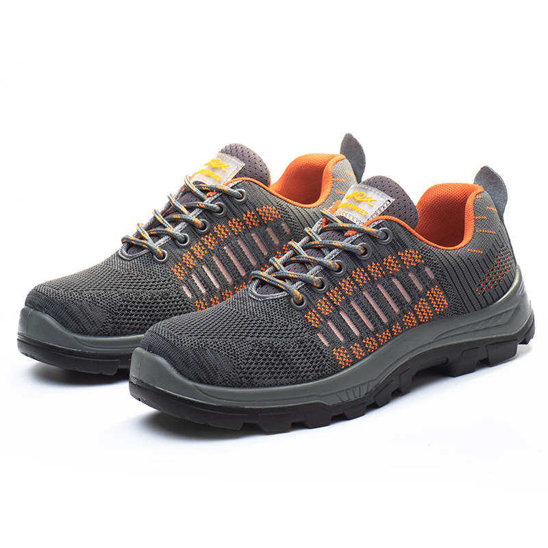 Cross-border Summer Fly-knit Breathable Work Safety Shoes for Architectural Industry Men Anti-smash Puncture-proof Steel Toe Cap