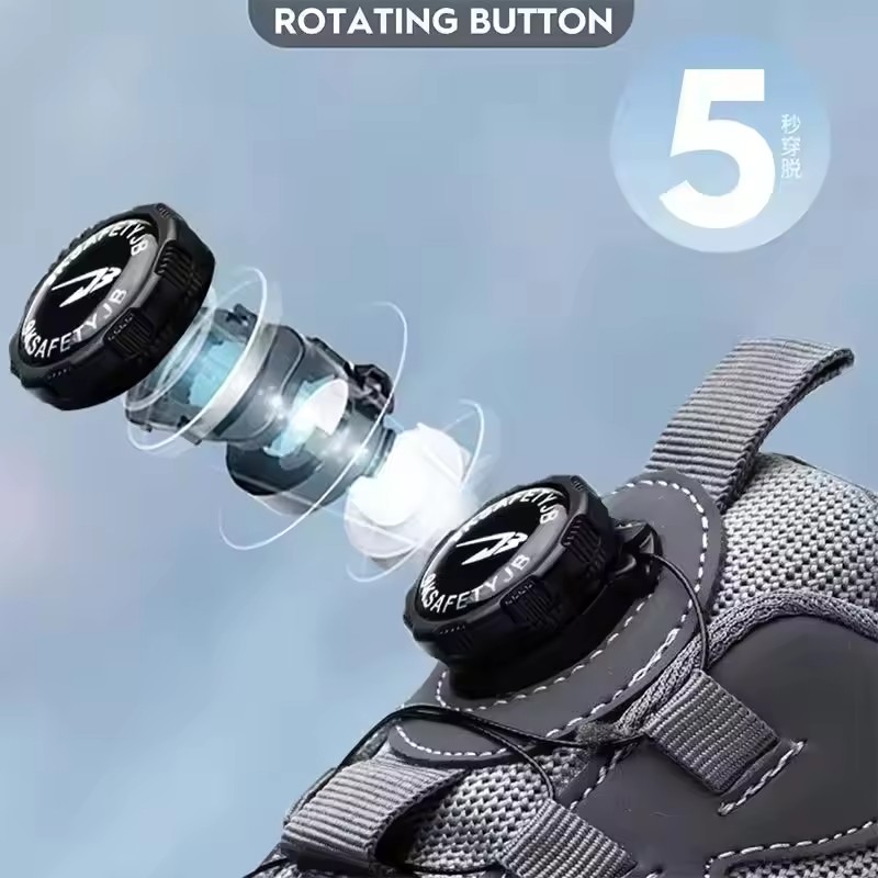 Wholesale Spin Turn Steel Toe Sport Work Shoes, Breathable Rotate Button Safety Shoes for Men, Light Weight OEM ODM Safety Shoes