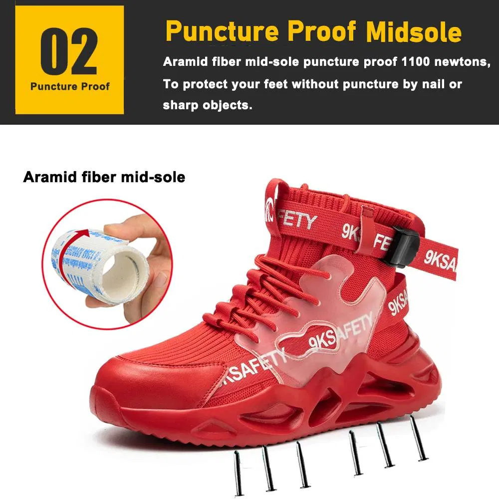Red EVA Sole Lightweight Steel Toe Safety Shoes Sneakers for Women