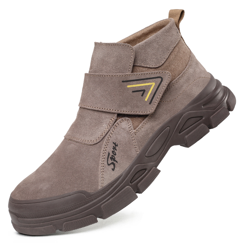 Work Boots Brown Leather Upper With Shock Resistant Cushioned Waterproof Rubber Outsole For Safety Shoes
