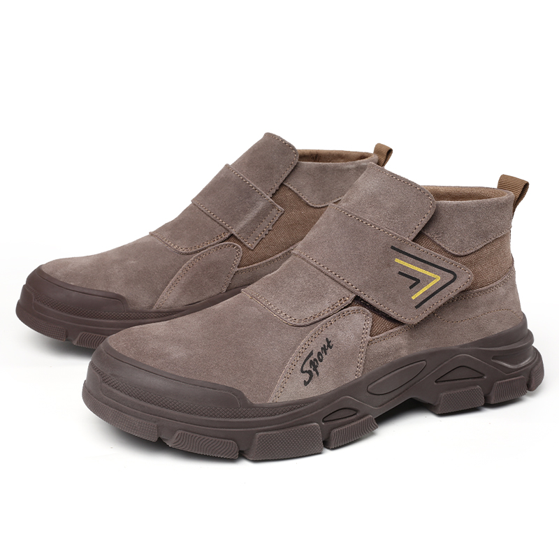 Work Boots Brown Leather Upper With Shock Resistant Cushioned Waterproof Rubber Outsole For Safety Shoes