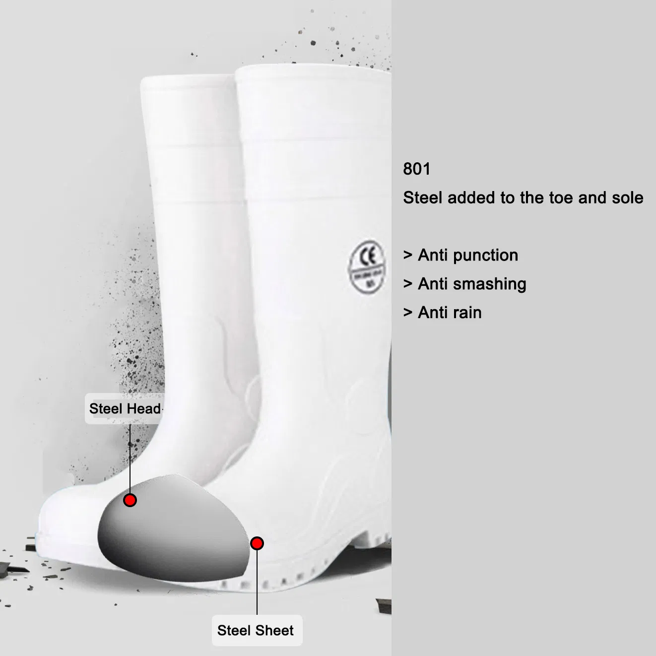 801 Double Steel Toe Midsole Waterproof Rubber PVC Working Protective Rain Boots