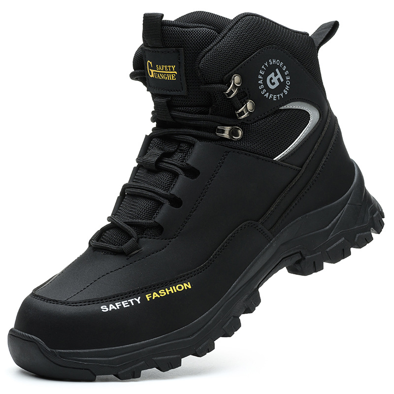 Mens Safety Shoes Steel Toe Boots Black Work Shoes Waterproof Work Safety Boots Construction High Top Protective Boots