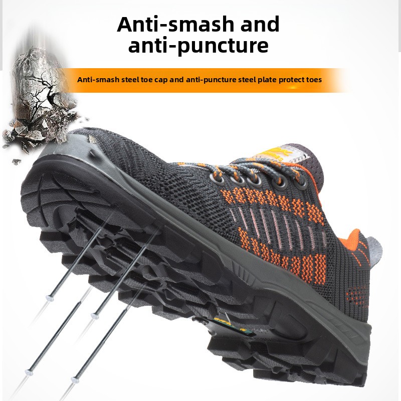 Cross-border Summer Fly-knit Breathable Work Safety Shoes for Architectural Industry Men Anti-smash Puncture-proof Steel Toe Cap