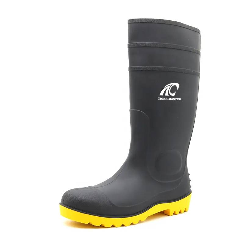 Knee High Anti-Slip Oil Acid Alkali Resistant Waterproof Steel Toe Puncture-Proof Anti Static Construction PVC Safety Rain Boots for Men