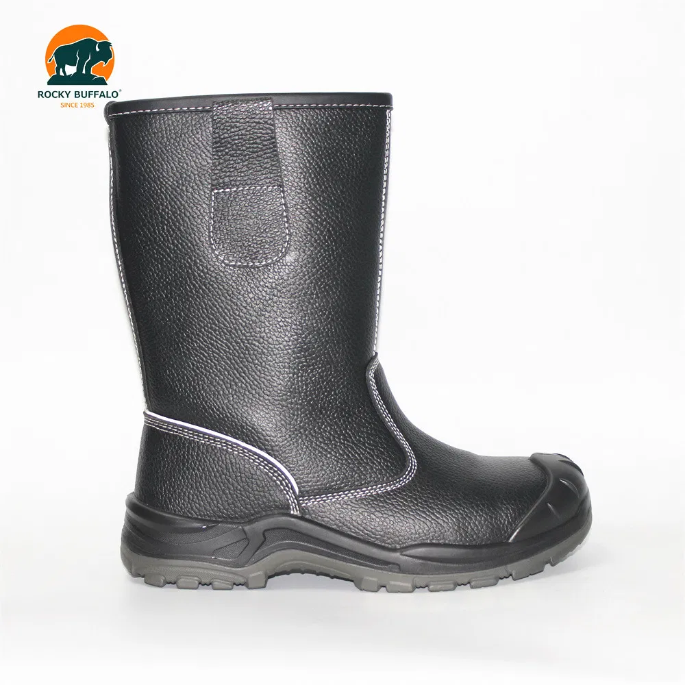 Rocky Buffalo Cowhide Leather Black Safety Boots Steel Toe PU/PU Injection Sole Winter Safety Boots