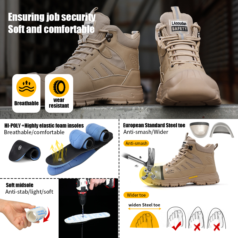 Lanoudun Safety Shoes Waterproof Breathable European Standard Steel Toe Safety Boot for Men