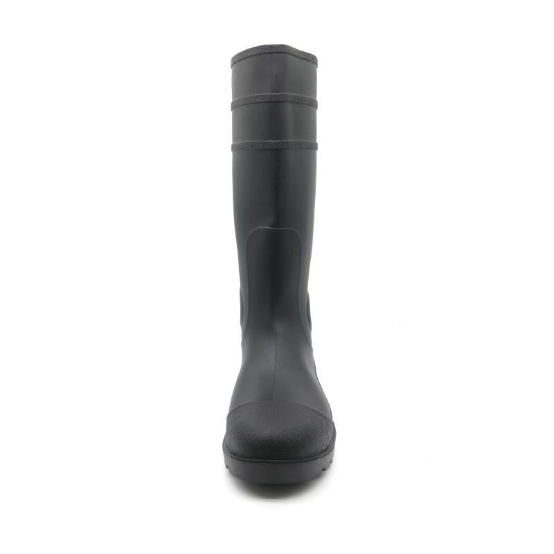 Black CE Verified Anti Slip Oil Acid Alkali Resistant Prevent Puncture Construction Site PVC Safety Rain Boots with Steel Toe