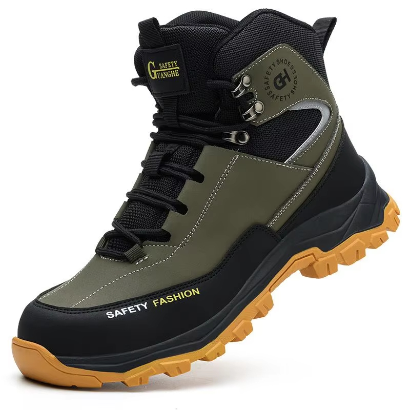 Mens Safety Shoes Steel Toe Boots Black Work Shoes Waterproof Work Safety Boots Construction High Top Protective Boots