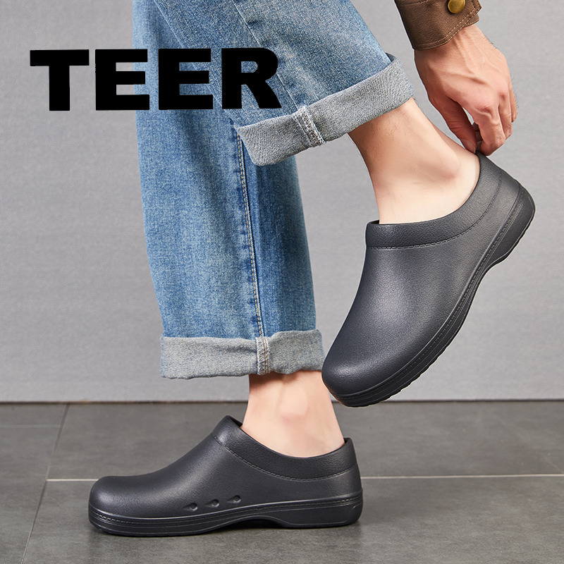 Custom Soft Oil Resistant Lightweight Waterproof Laboratory Eva Foam Slip in Rubber Safety Work Chef Kitchen Shoes