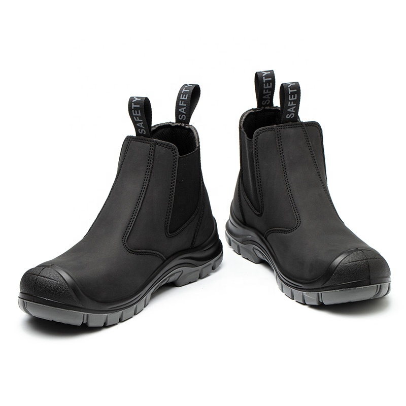 Chelsea No Lace Industrial Waterproof Leather Boots Breathable Black Men Steel Toe Price Fashion Safety Shoes