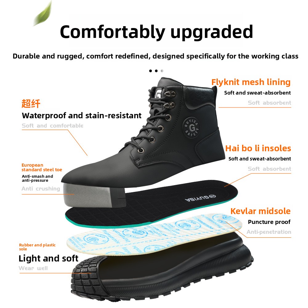 New Cross-Border Men's Safety Shoes Anti-Smash Puncture-Proof Slip-Resistant Steel-Toed Waterproof Microfiber Safety Shoes