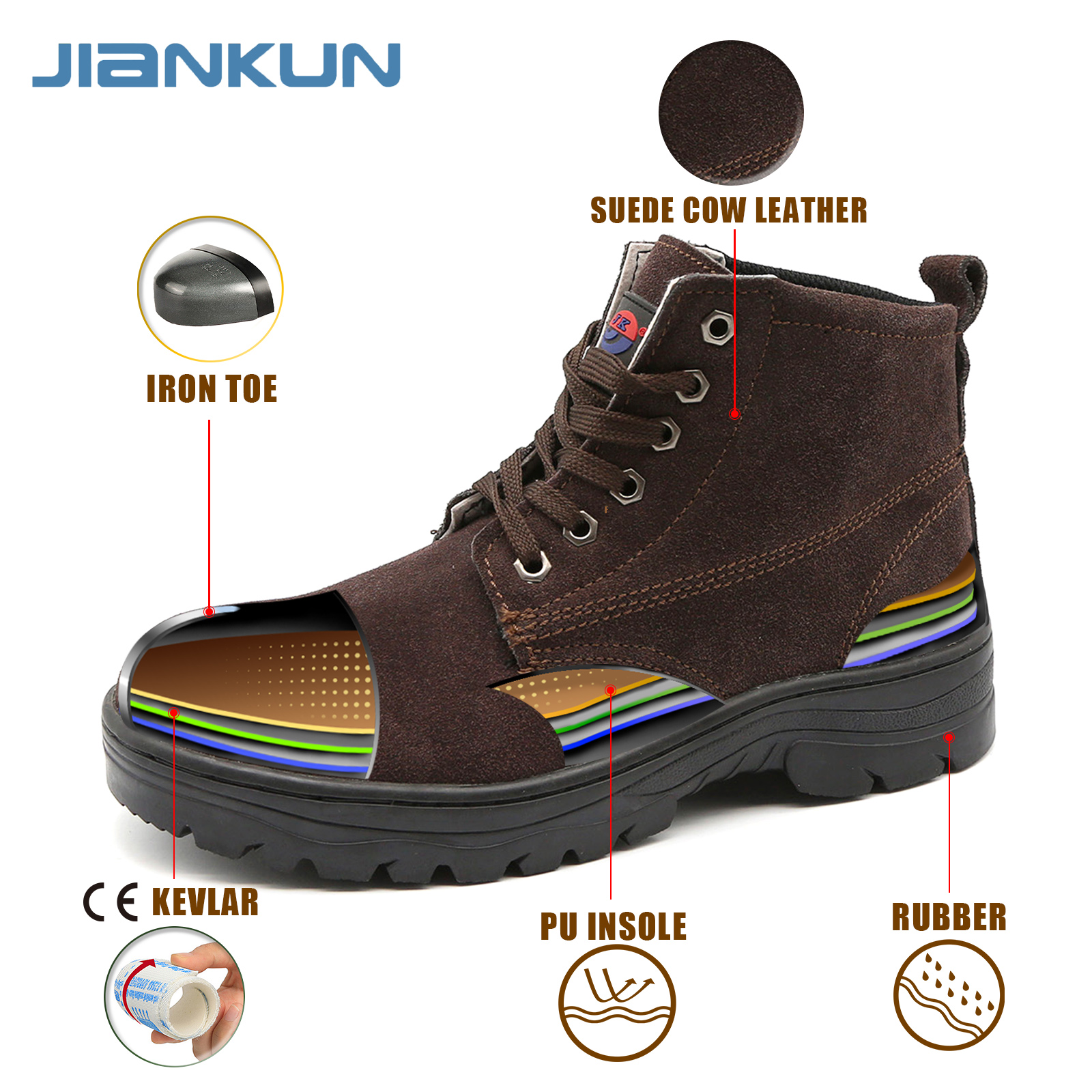 JIANKUN Unisex Steel Toe Labor Shoes 300℃ High Temperature Resistance Non-Slip Work Shoes Anti-Piercing Safety Work Boots
