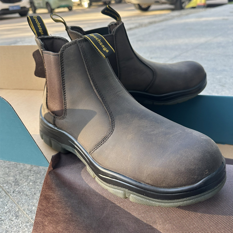 Men's Lightweight Top-Selling Steel Toe Safety Work Boots Cow Leather Sole Slip Resistant PU Industrial Factory Environments