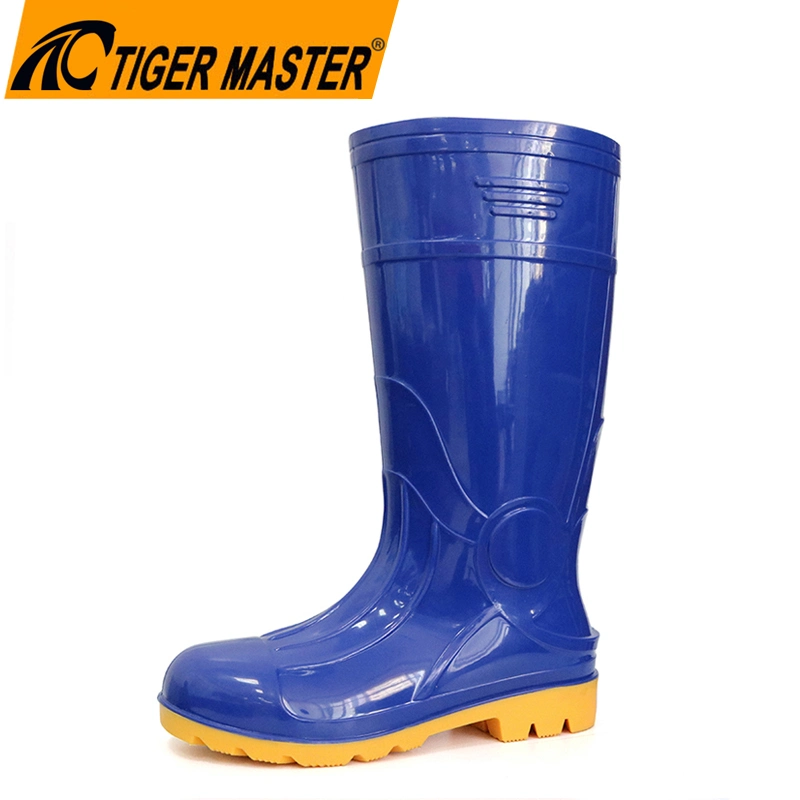 CE Verified Blue Waterproof Oil Acid Alkali Resistant PVC Knee Gumboots Anti Slip Steel Toe Puncture Proof Safety PVC Rain Boots