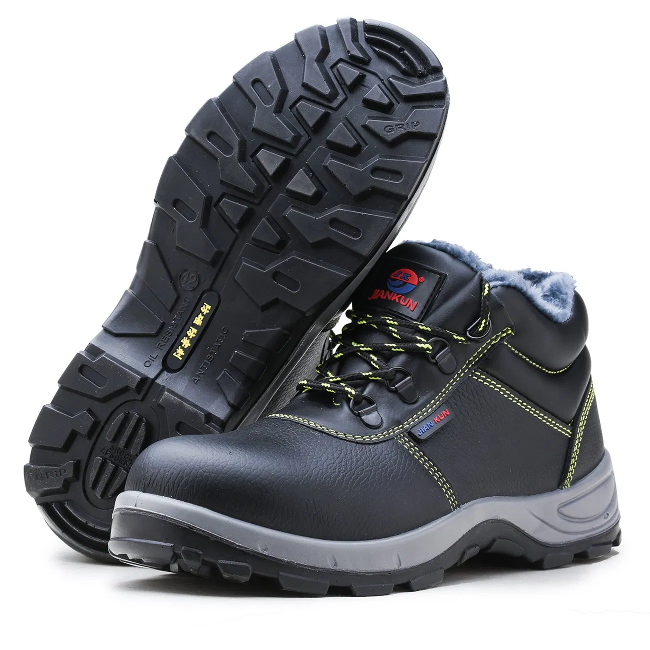 Black Embossed Cow Leather Safety Work Boots for Men