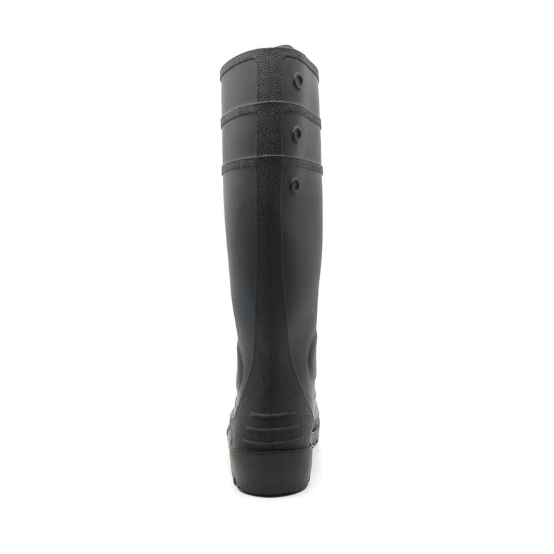 Black CE Verified Anti Slip Oil Acid Alkali Resistant Prevent Puncture Construction Site PVC Safety Rain Boots with Steel Toe