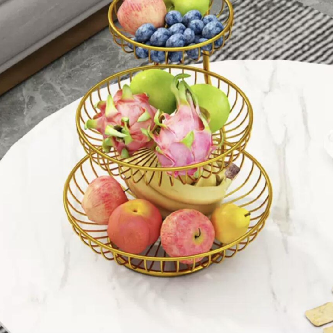 Luxury Three-Layer Fruit Mesh Basket Multi-Functional Household Iron Wire Circle Shape Elegant Wire Fruit Tray