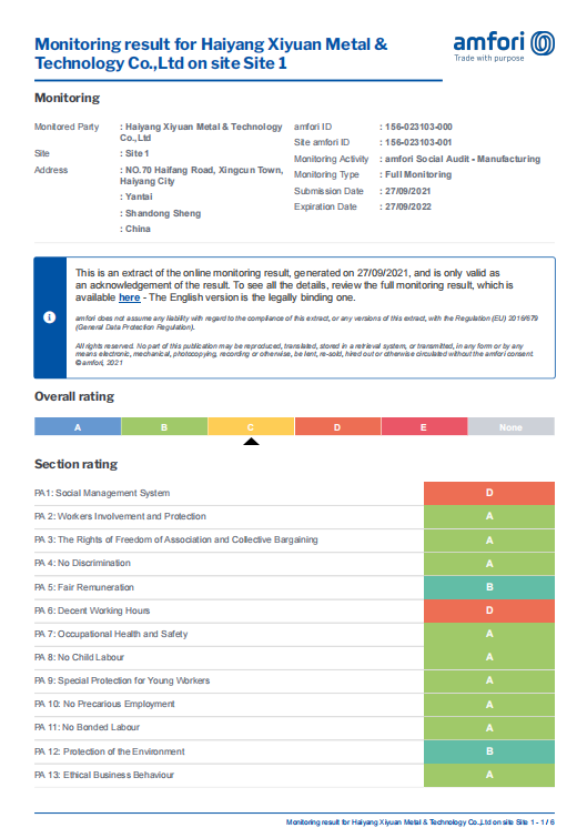 Factory Audit Certificate 1