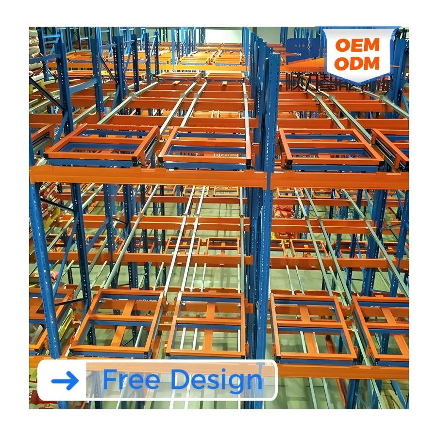 Commercial Warehouse Push Back Storage Pallet Racking System Flow with Rail