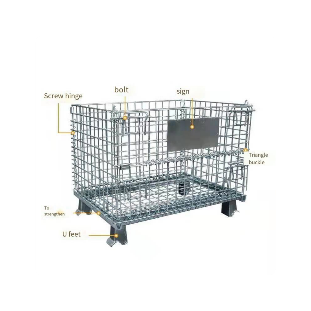 1000*800*840 Capacity 1000kgs Foldable Steel Pallet Baskets Wire Mesh Container for Industry &amp; Warehouse Storage
