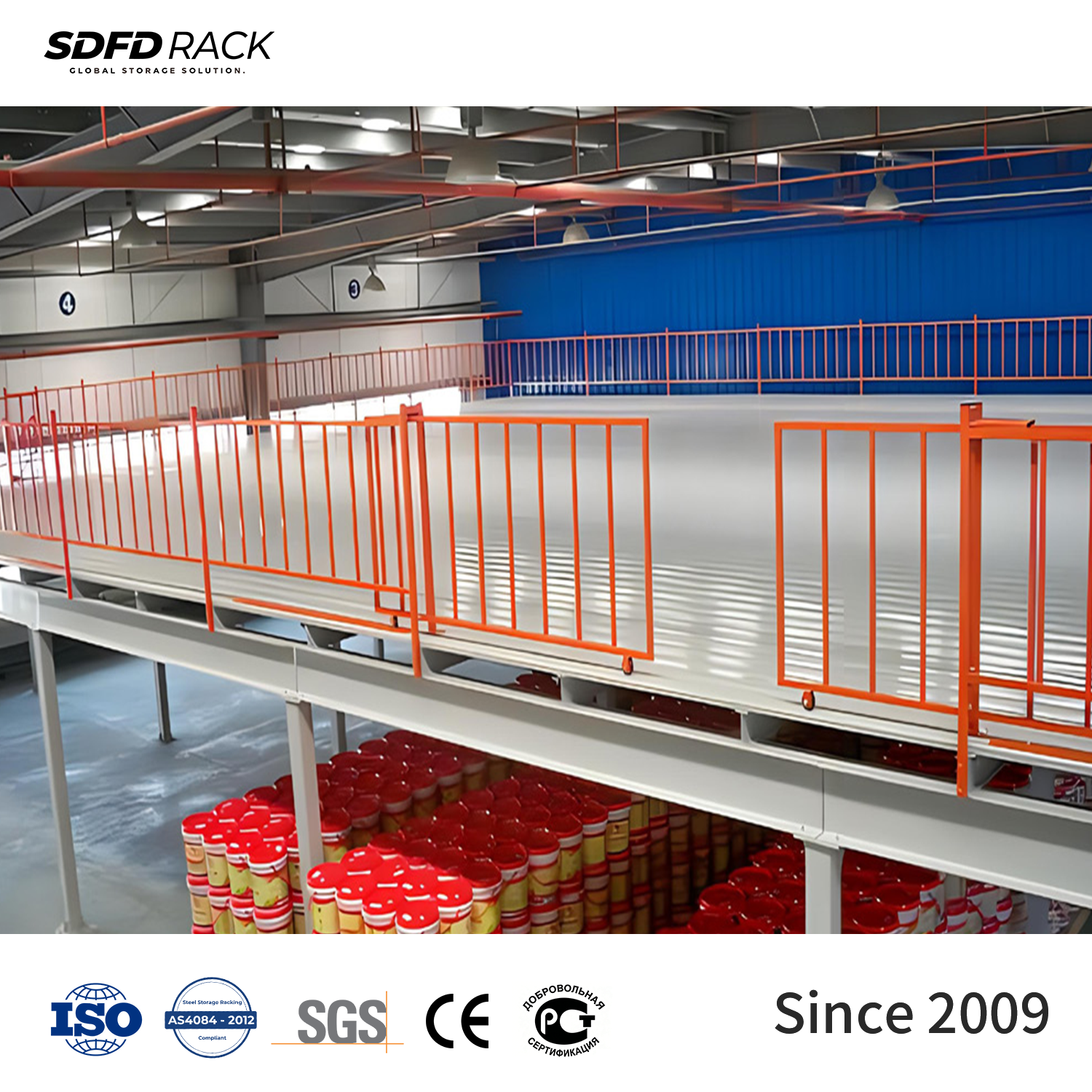 Customized Steel Mezzanine Floor with Safety Railing and Staircase Modular Steel Platform Mezzanine Rack Storage System
