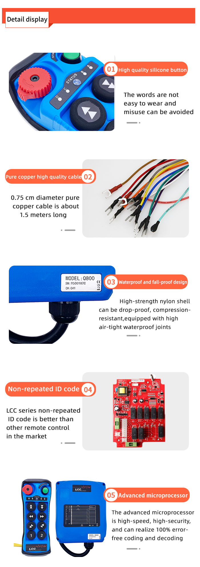Q800 433Mhz Blue Color Industrial 8 Button Tow Truck Hoists Wireless Remote Control