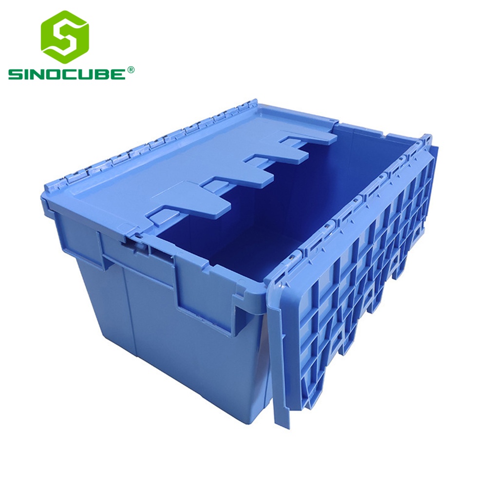 Sinocube Plastic Moving Crate Stackable Storage Attached Lid Containers Plastic Tote Turnover Box for Transport and Delivery