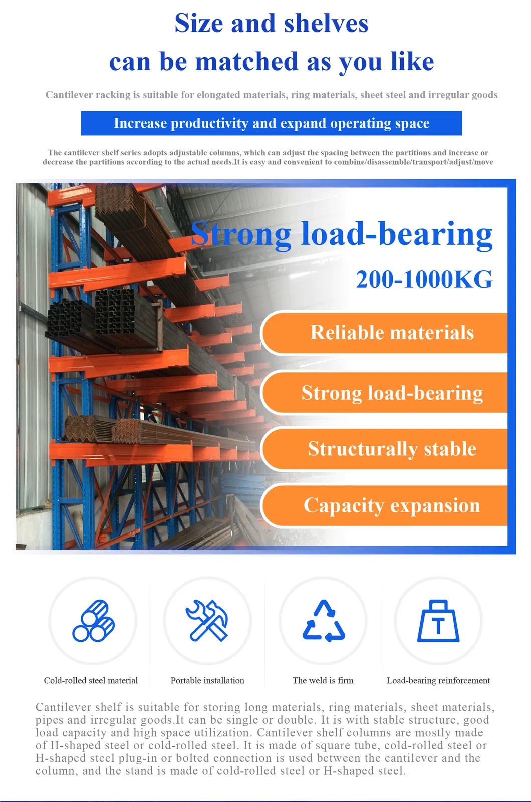 Adjustable Outdoor Hot DLP Galvanized Cantilever Frame Steel Single Double Side Arm Cantilever Shelves Roll Storage Racking for Industrial Pipe Long Materials