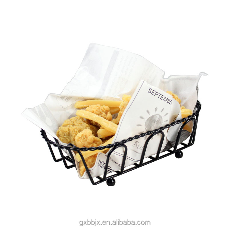 Metal Wire Mesh Basket Tabletop Organizer Food Container Box Small Size Black Bread Storage Basket Fruit Holder Gift Basket